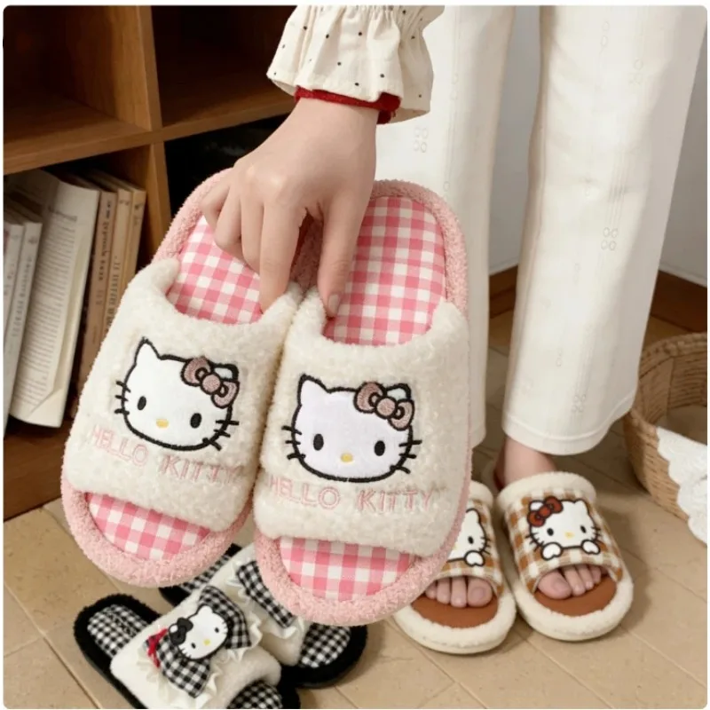 

Hello Kitty Women's Cotton Slippers Keep Warm Slippers Cartoon Sanrio Indoor At Home Female Cute Soft Bottom Comfort Slippers