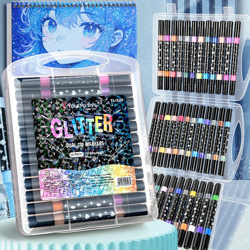 96-Colori Pennarelli glitterati Penne a vernice glitterata a doppia punta per Adulto Libri da colorare Penne gel scintillanti metalliche per Artigianato fai da te Riviste