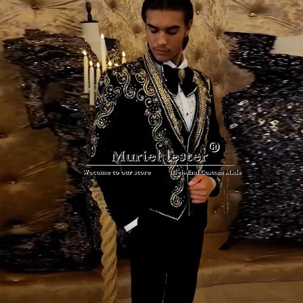 Exclusive Suits Men For Wedding Sparkling Stones Crystals Beaded Prom Blazer Tailor-Made Groom Wear Tuxedo Male Fashion Dress