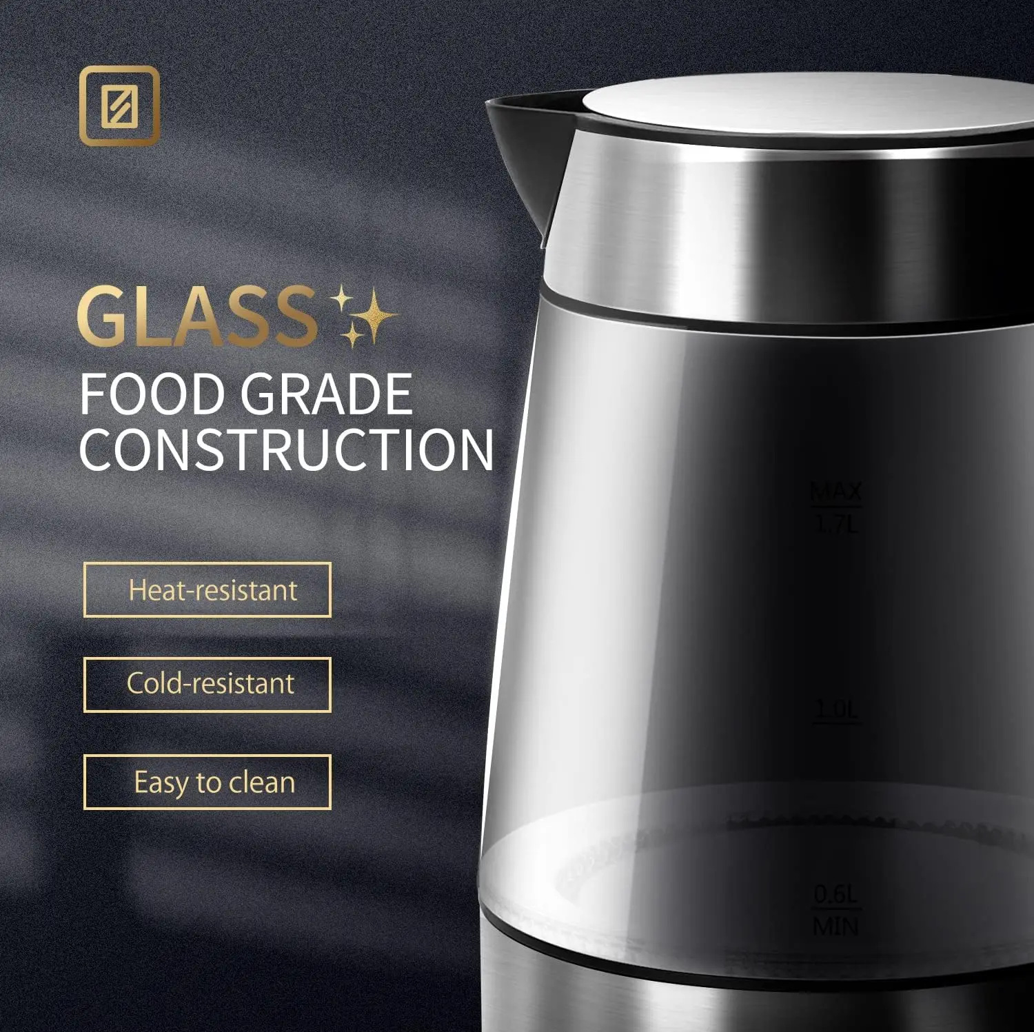 غلاية كهربائية زجاجية سعة 1.7 لتر سريعة الغليان لاسلكية مع إيقاف تلقائي وحماية من الغليان الجاف #5