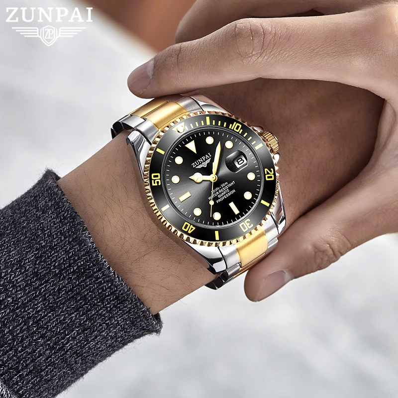 100%Original ZUNPAI Watch for Men Waterproof Sports Stainless Steel Diving Wristwatches 2024New Fashion Luxury TOP Brand