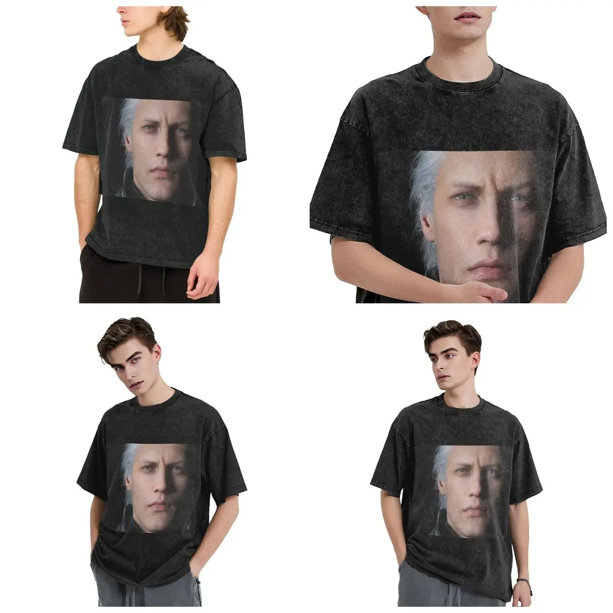 Devil May Cry 5 - Vergil Poster Hip Hop Short Sleeve T-Shirts Washed Tops Tees Streetwear T Shirt Oversized for Men woman