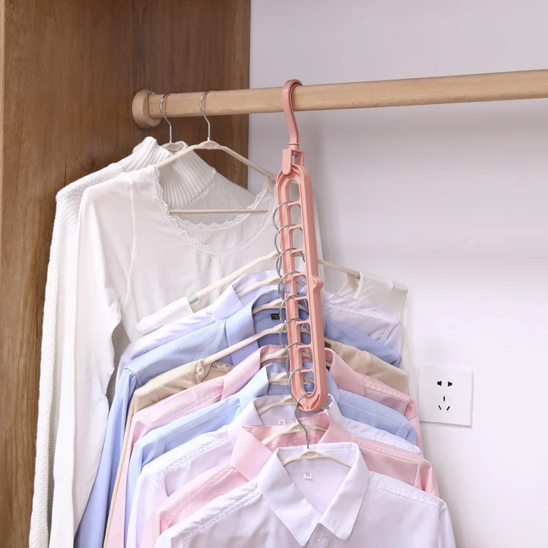 Clothes hanger 9 holes multi-functional folding space-saving magic clothes hanger trousers rack bedroom wardrobe hanger storage