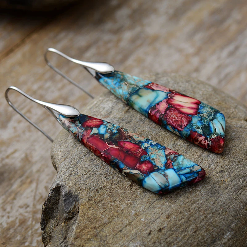 Bohemian Emperor Stone Geometric Pendant Earrings for Women European and American Natural Stone Jewelry Personalized Earrings