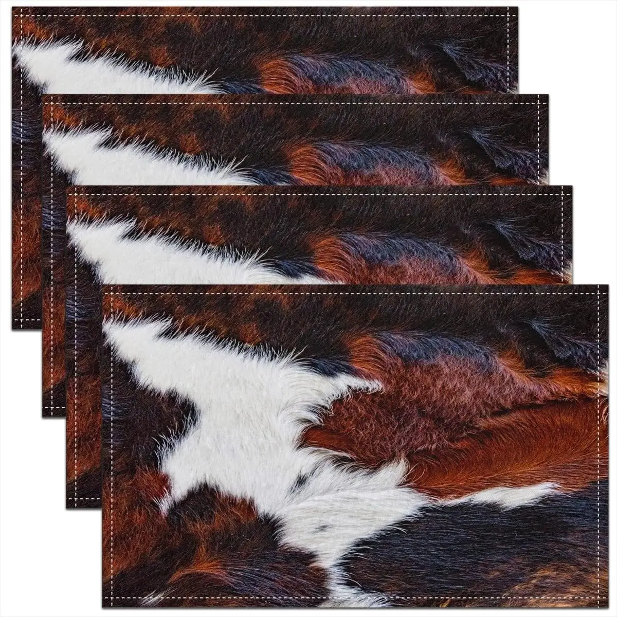 Cowhide Placemats Brown Black White Aztec Cow Place Mats Western Farmhouse Animal Fur Rustic Cowboy Heat Resisting Table Mats