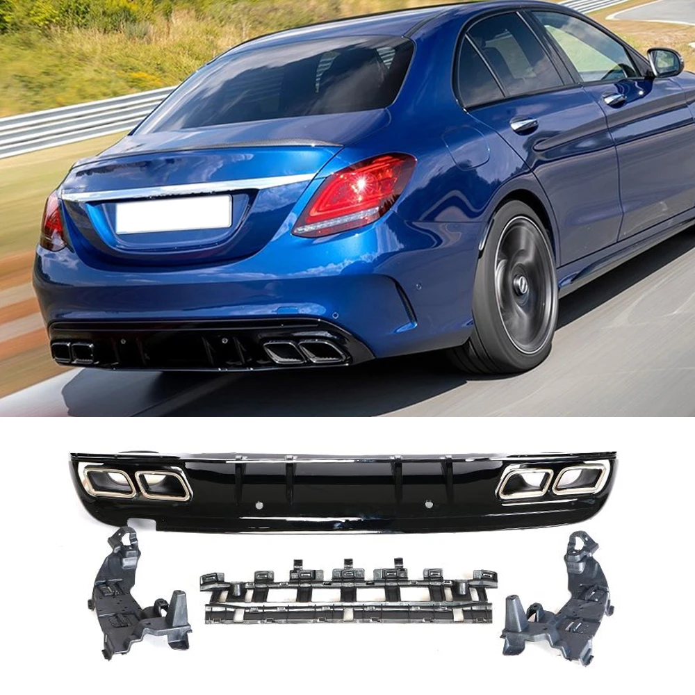 Car Rear Bumper Diffuser Lip with Exhaust for Mercedes-Benz C-Class W205 C200 C250 C300 C350 C400 C43 AMG Sport 4-Door 2014UP