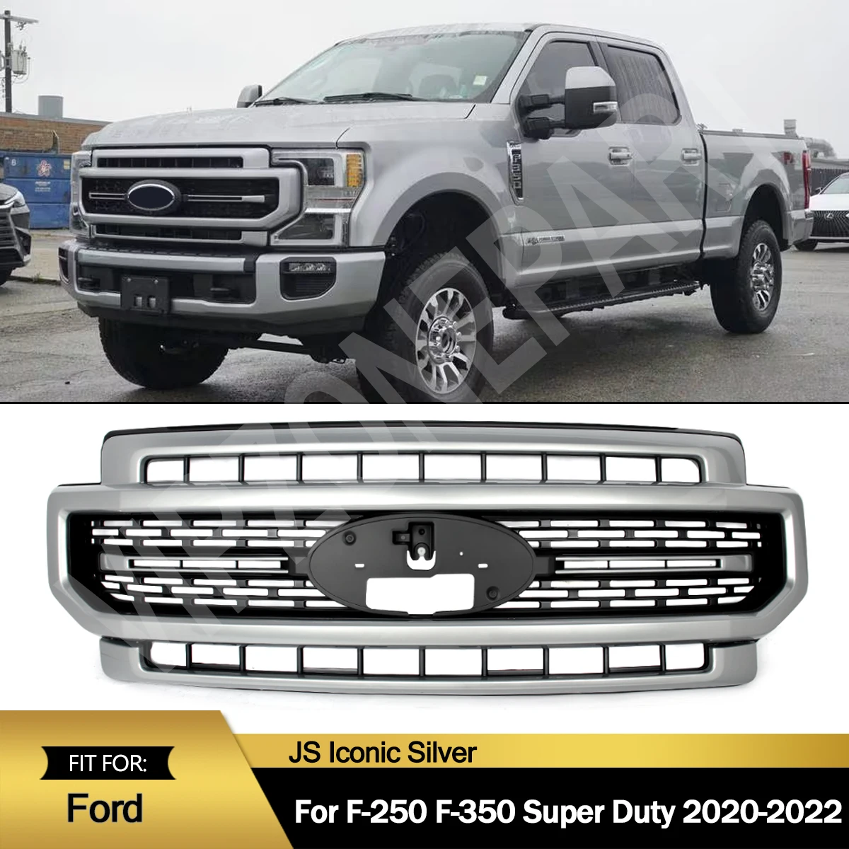 Modified Grille For 2020-2022 Ford F250 F350 Lariat Super Duty Front Racing Grille Trims Cover Front Bumper Upper Grille Silver