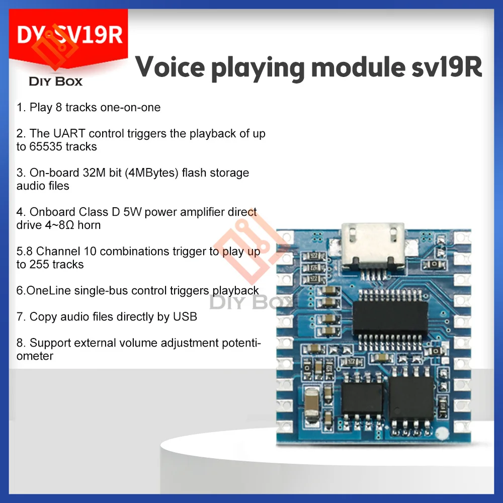 SV19R Voice Playback Control Module One-To-One Trigger Serial Port Control Segment Trigger MP3 Onboard Storage 3.7-5V