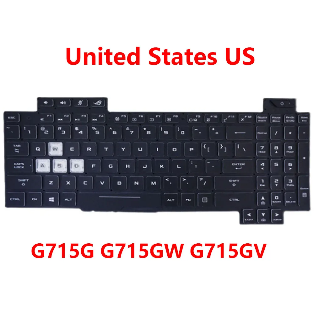 

Клавиатура ноутбука ASUS G715G G715GW G715GV черная без рамки с подсветкой США