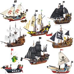 Ideas Enlighten Big Black Pearl Pirate Ship Building Block Military Pirates Royal Guards Battle Castle Boat Model Bricks Toy