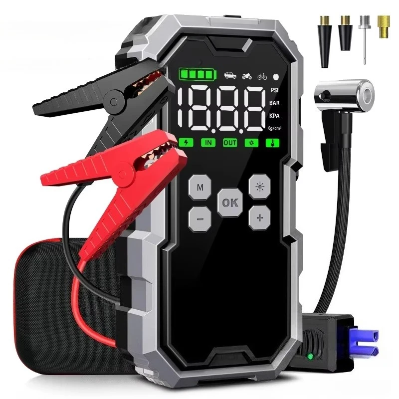 8000 mAh Car Jump Starter with Air Compressor Battery Booster 12V Power Bank with  Flashlight, Smart Cable with Voltage Display