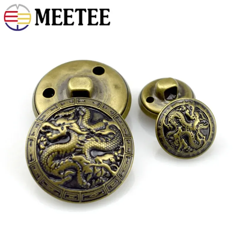 50Pcs Meetee Antiqued Bronze Gold Metal Buttons Dragon for Suits Shirt Coat Jacket Shank Buckle Sewing Clothes Accessories B3-17