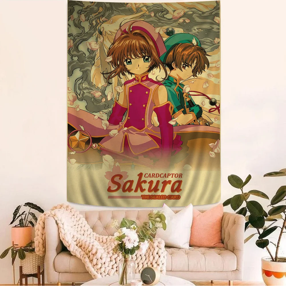 Card Captor Sakura Hanging Bohemian Tapestry Hanging Tarot Hippie Wall Rugs Dorm Japanese Tapestry