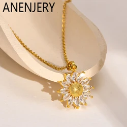 ANENJERY 316L Stainless Steel Sunflower Snowflake Pin Tree Necklace for Women Simple Clavicle chain Jewelry Gifts Wholesale
