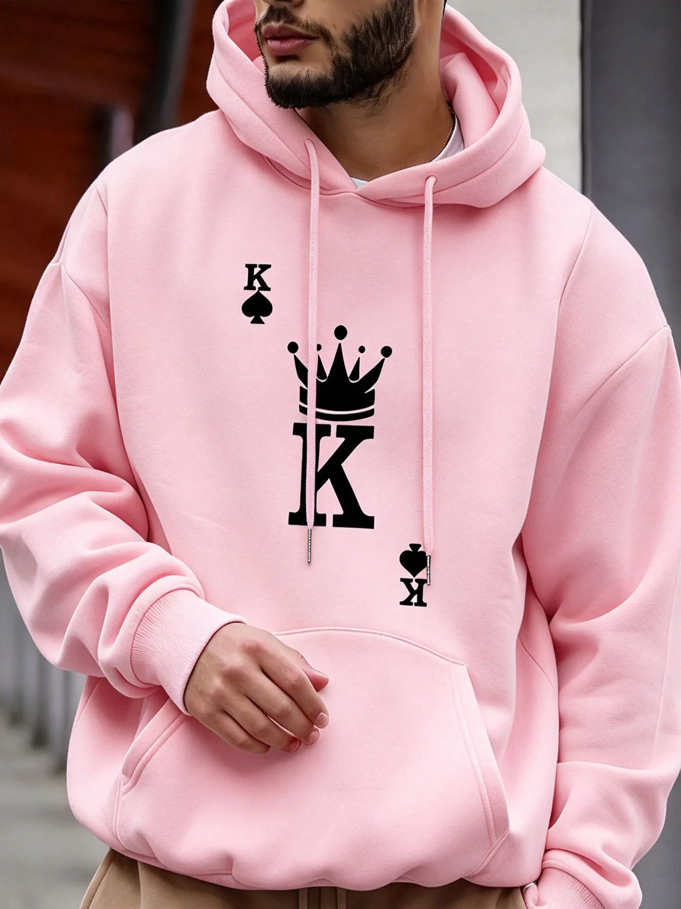 Men's Spades Poker King K Crown Pattern Printed Casual Hoodie Sportswear Autumn/Winter Men's Hoodie