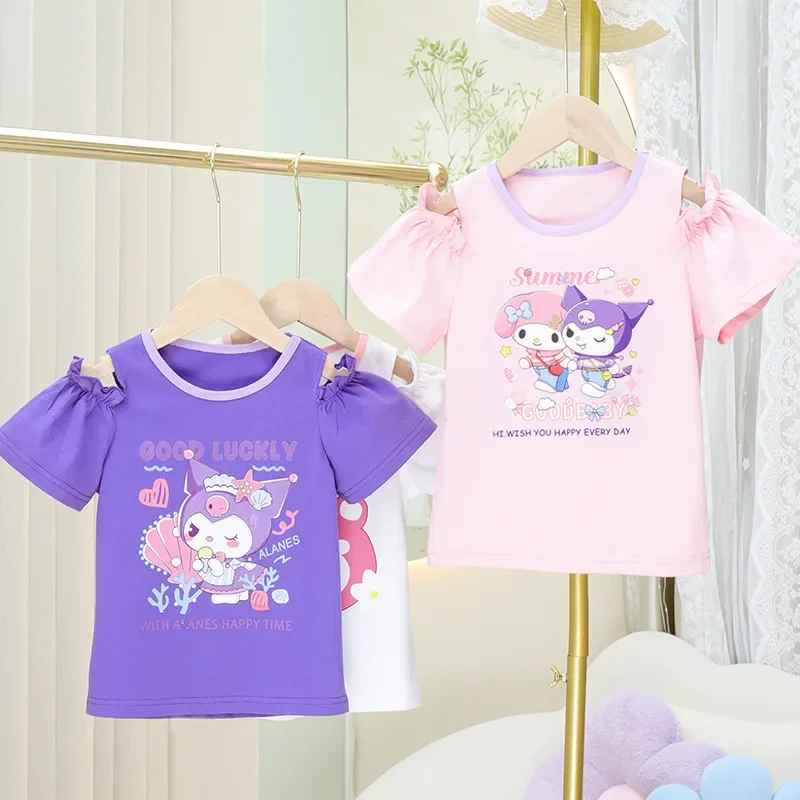 Anime Sanrio Kuromi Girls t-shirt Kawaii My Melody manica corta Cute Cartoon Sweet Print Babys top Tide Kid regali di compleanno