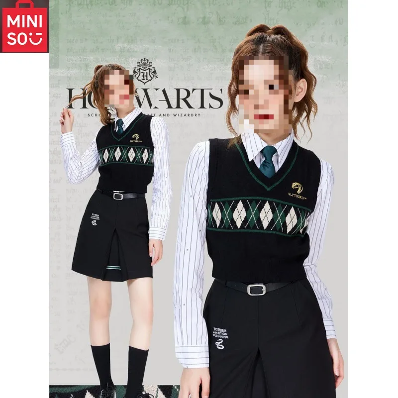 Chaleco de punto estilo Academia MINISO Retro rejilla de diamantes Jacquard exterior JK uniforme ajustado camiseta sin mangas apilada