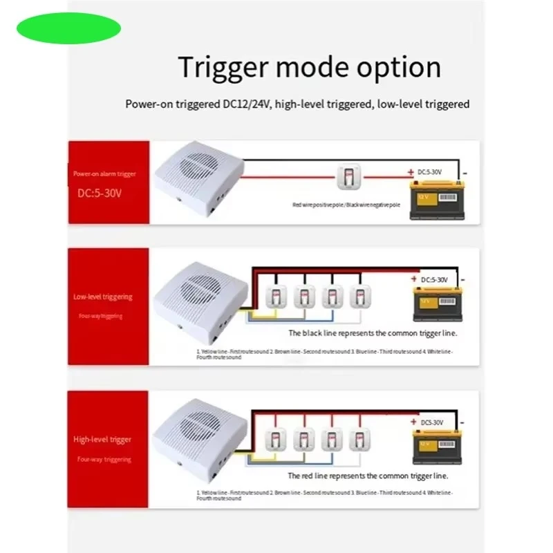 Multiple Trigger Sound Speaker for Truck Car Reverse Horn Voice Prompt, Type-C Audio File Download Support