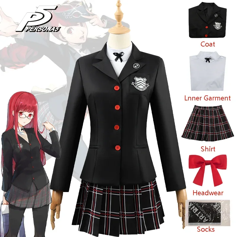 

Persona 5 Kasumi Yoshizawa Cosplay Costume School Badge Suit JK Uniform Dress Halloween Party Role Play Outfit for Afult Girls