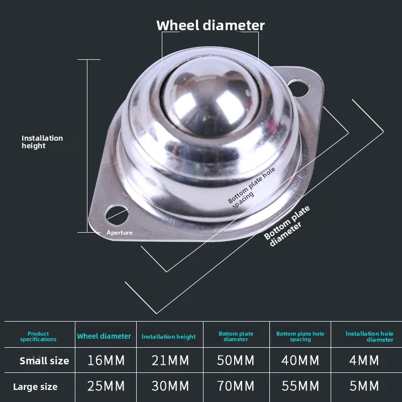 Omnidirectional ball, bullseye wheel, steel ball, stainless steel pulley, nylon steel ball, heavy-duty wheel, metal ball.