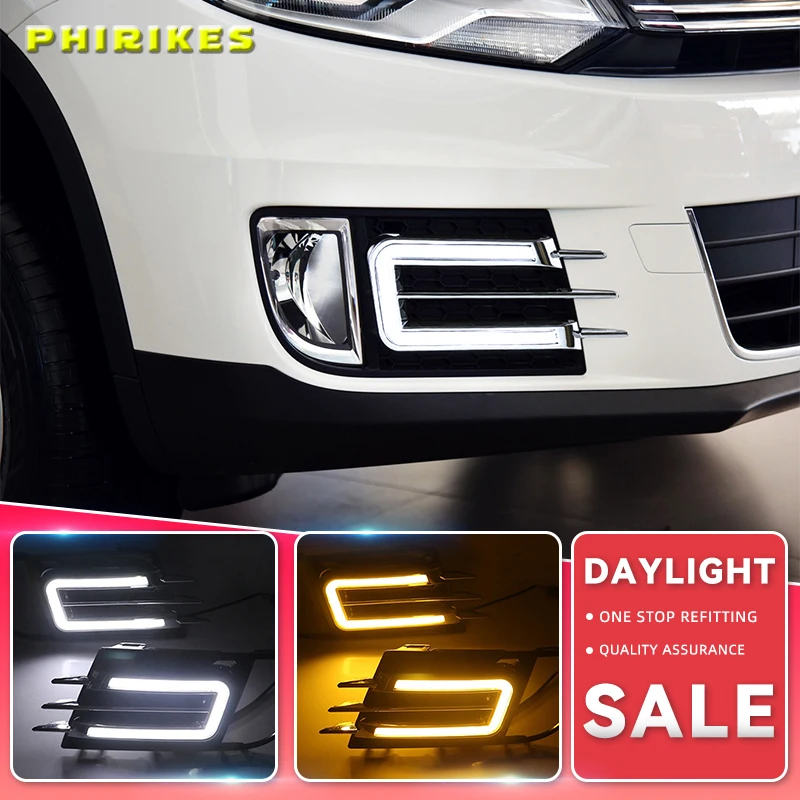 

2Pcs For Volkswagen Tiguan 2013 2014 2015 2016 DRL Daytime Running Light DRL with Yellow Turning Night Blue Functions