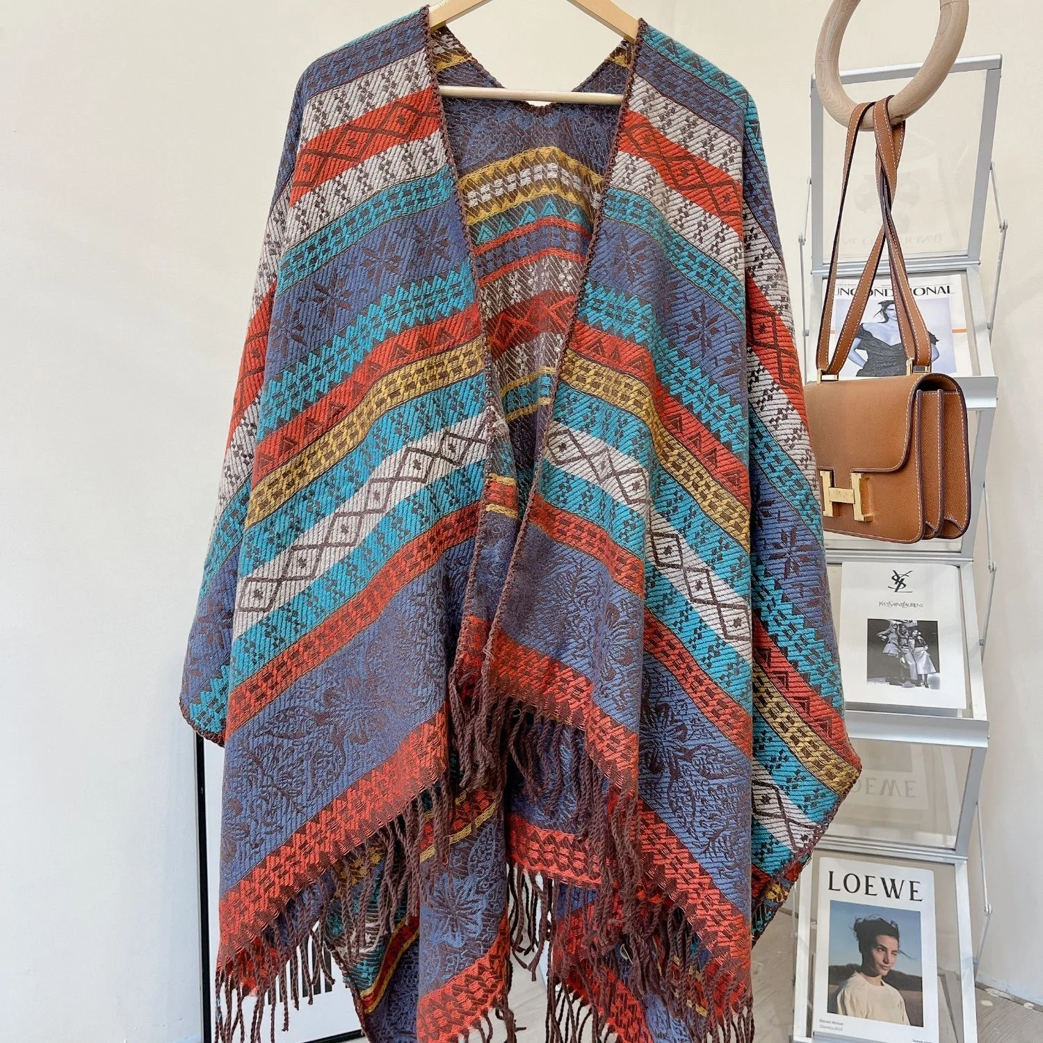 

Женские накидки, пальто, полосатые пончо, куртки с кисточками, v-образным вырезом, длинными рукавами, с открытой строчкой, легкая эластичная, свободная, повседневная, весна 202, осень