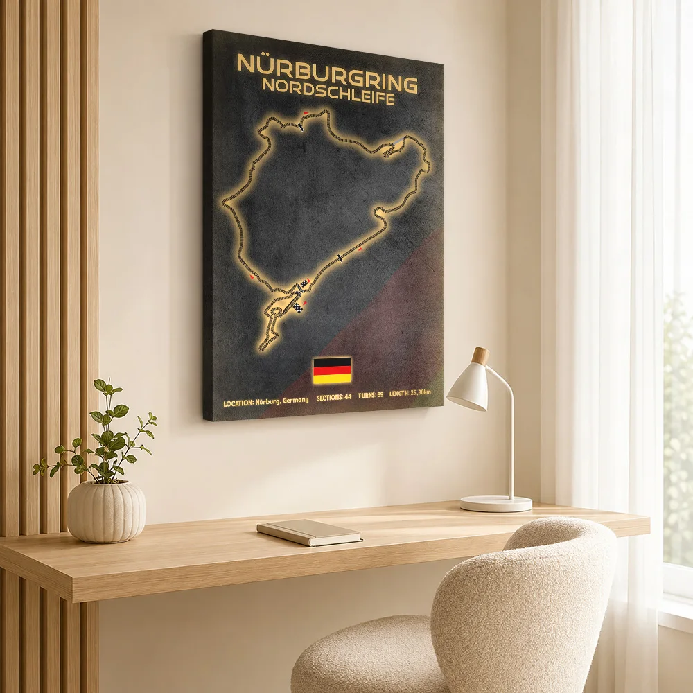 Nurburgring Circuit Canvas Print Poster Personalized Photo Retro Automotive Wall Paintings Decoration for Garage Ready to Hang