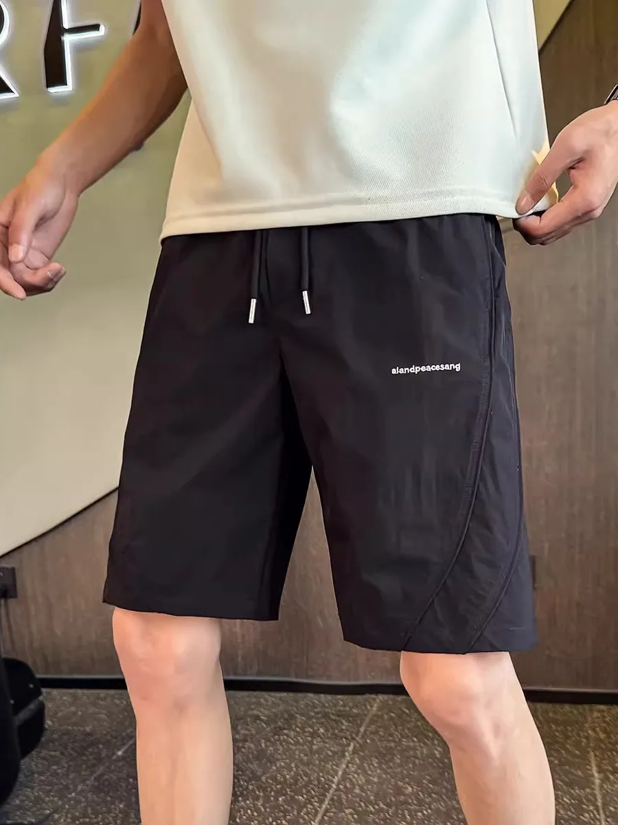 

Qui Dry Summer orts Men's Trendy Brand Embroidered Five-Quarter Casual Pants Lightweight Straight Leg Fit Youth Sle