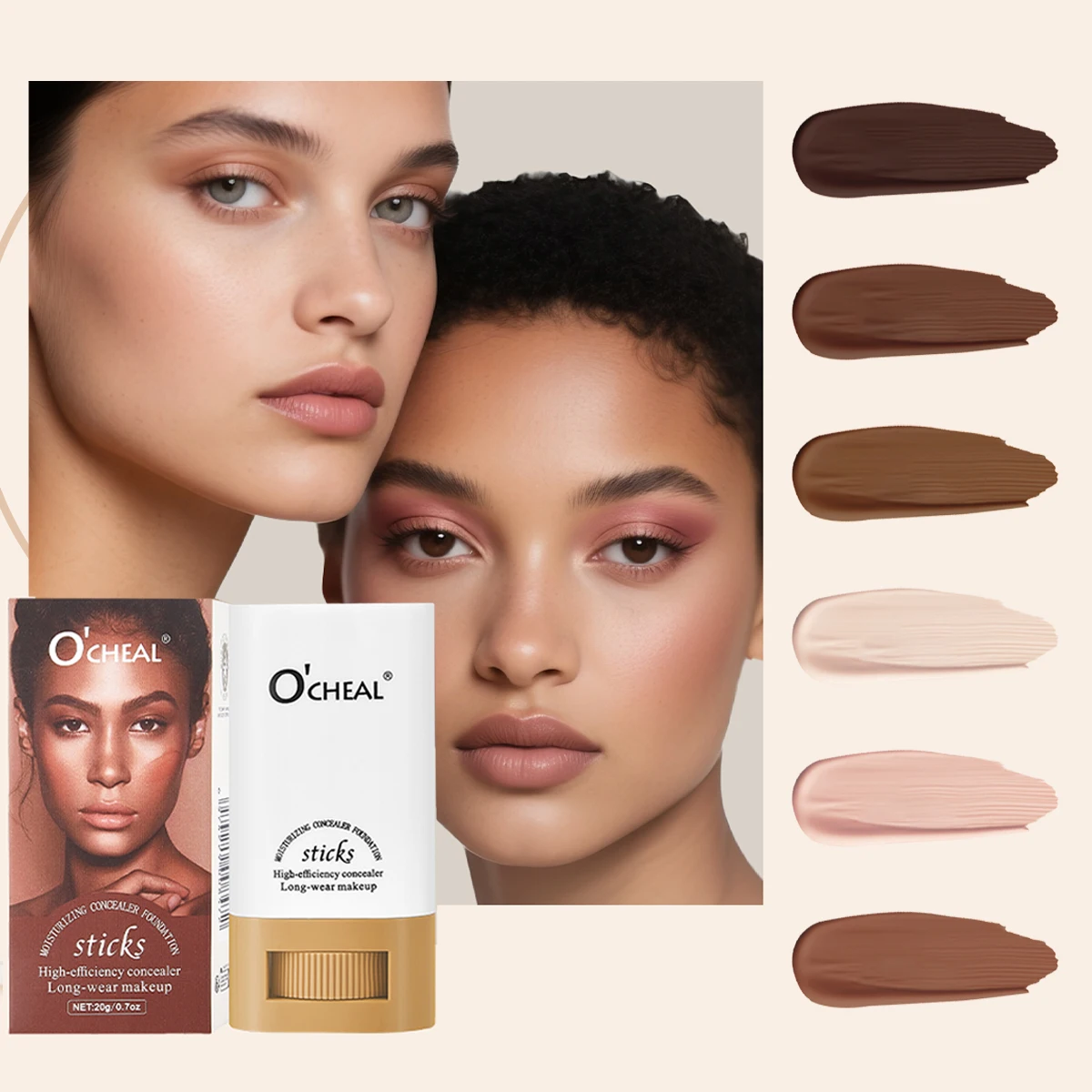 O'cheal-palo de base para la cara, corrector humectante, crema de contorno, bronceador mate, brillo facial, maquillaje cosmético de belleza