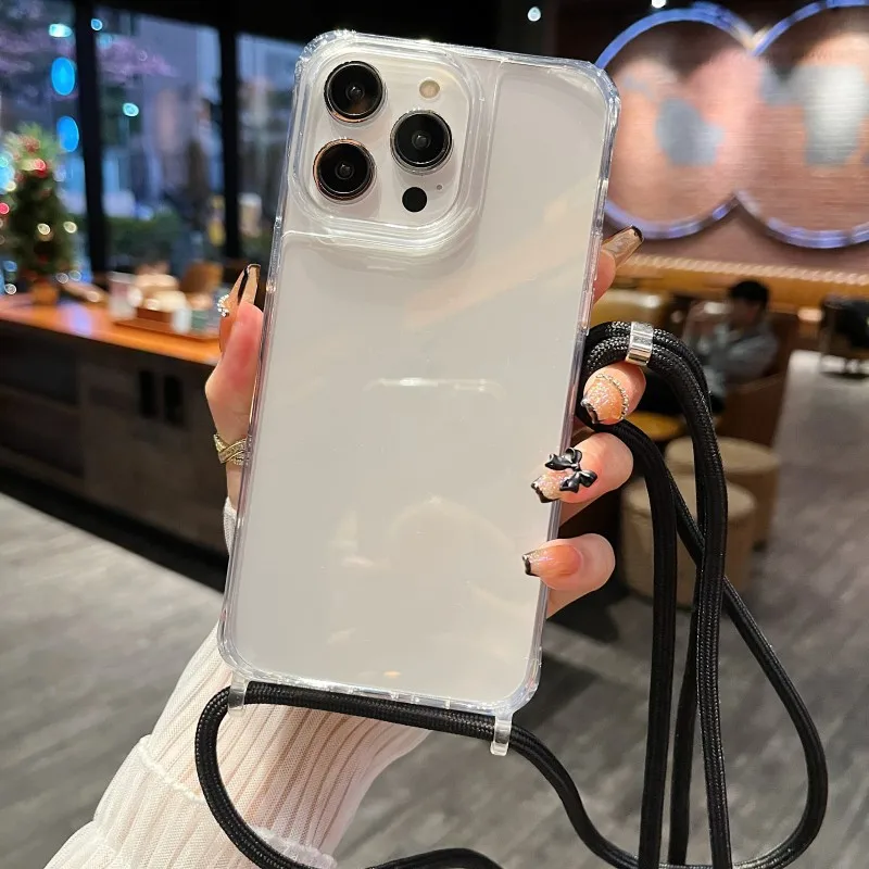 Transparente Schutzhülle mit Trageband für iPhone 17 18 16 15 13 12 11 14 Pro Max Mini X XS Max Plus Air, Umhängekordel, Kunststoff-Acryl-Abdeckung – Detail 17