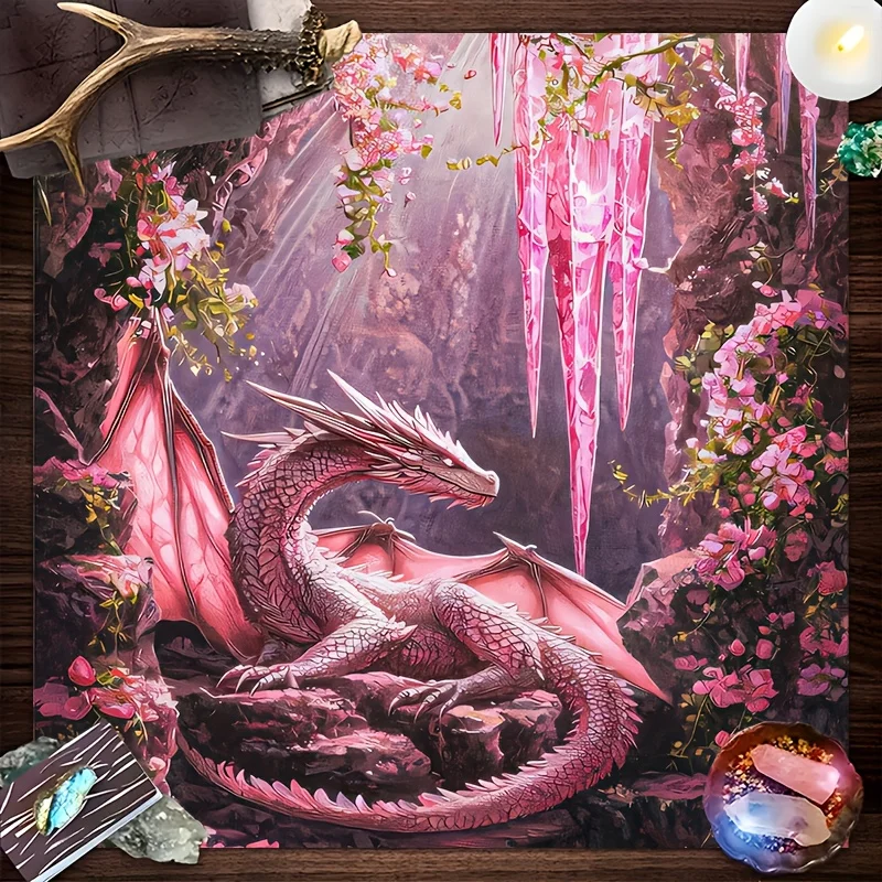 50/75/110/137cm Pink Dragon Floral Fantasy Altar Cloth Mystical Witchcraft Tarot Mat Polyester Dragon Decor Divination Home