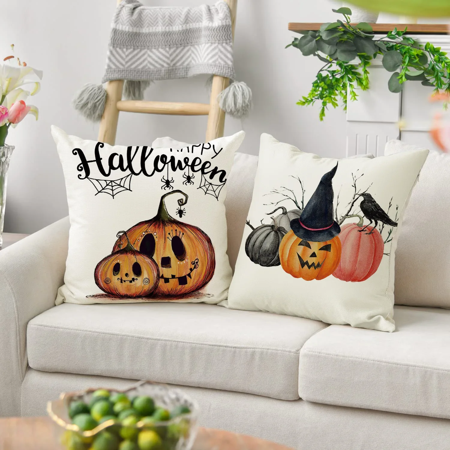 Halloween Decor Cushion Cover Linen Pillow Cover Living Room Sofa Throw Pillow Cover 45x45 Funda Cojin Party Decoration Hogar