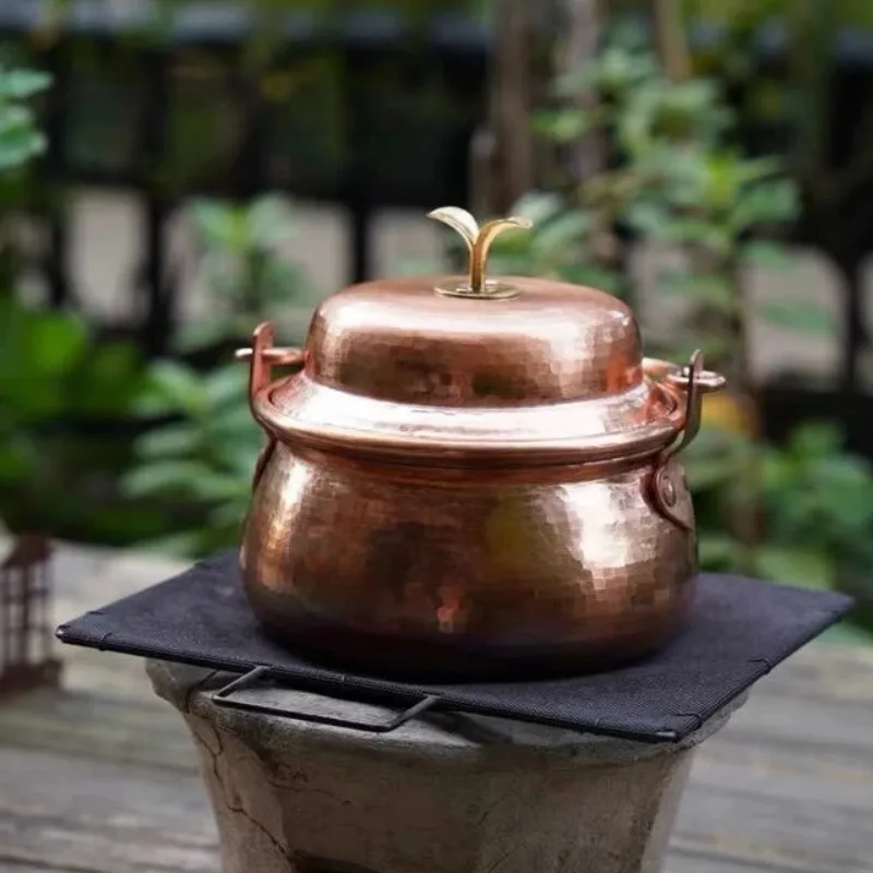 

‌ Винтажная медная кастрюля с ручкой, мини-кастрюля для одного супа, корейская кастрюля-рамэн с грибами, многофункциональная маленькая кастрюля для тушения