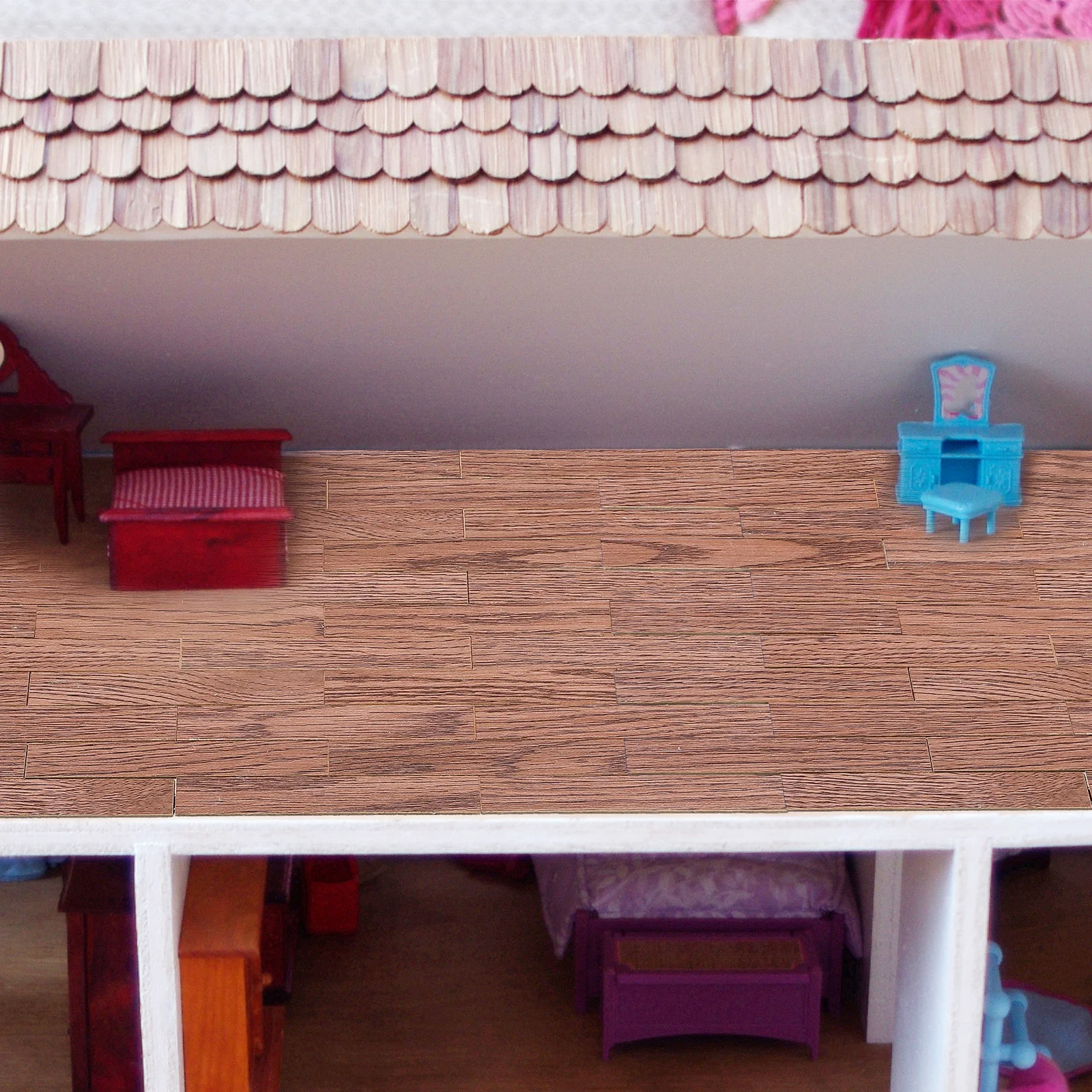 

40Pcs Self Adhesive Dollhouse Floor Tiles Realistic Wood Texture Miniature Floorboards for Dollhouse Interior Design 1:12 Scale