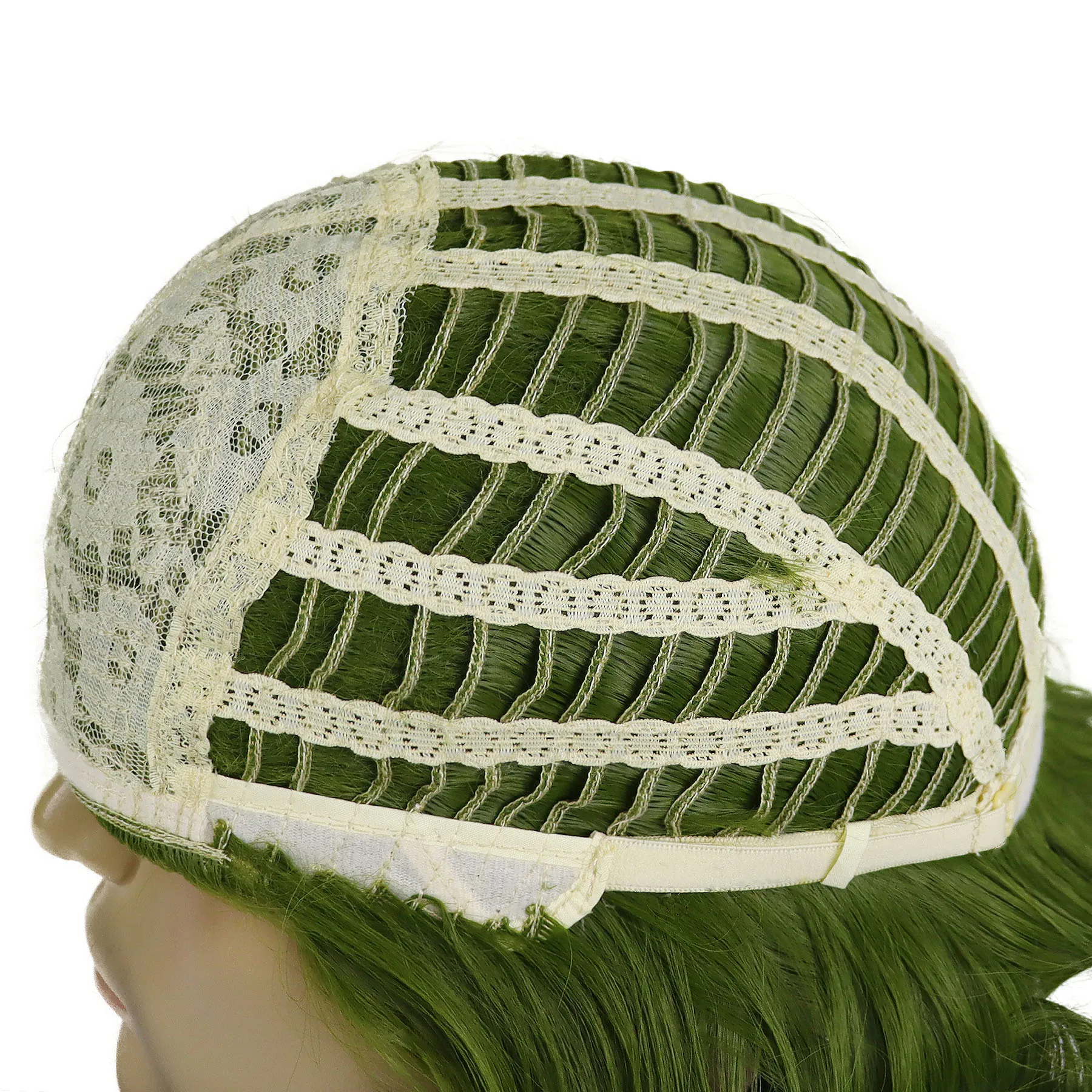 الاصطناعية قصيرة مجعد الباروكات للرجال شعر مستعار أخضر وأقواس بيضاء شعر مستعار تأثيري أنيمي فيلم زي الذكور هالوين يتوهم شعر مستعار للحفلات