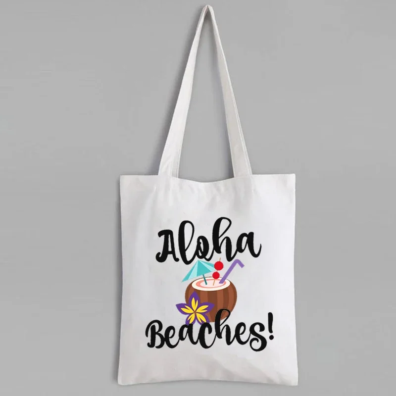 

Aloha Beaches Canvas Bag Summer Travel Vacation Totebag Reusable Seaside Life Custom Shopping Bags Eco Friendly Products XL