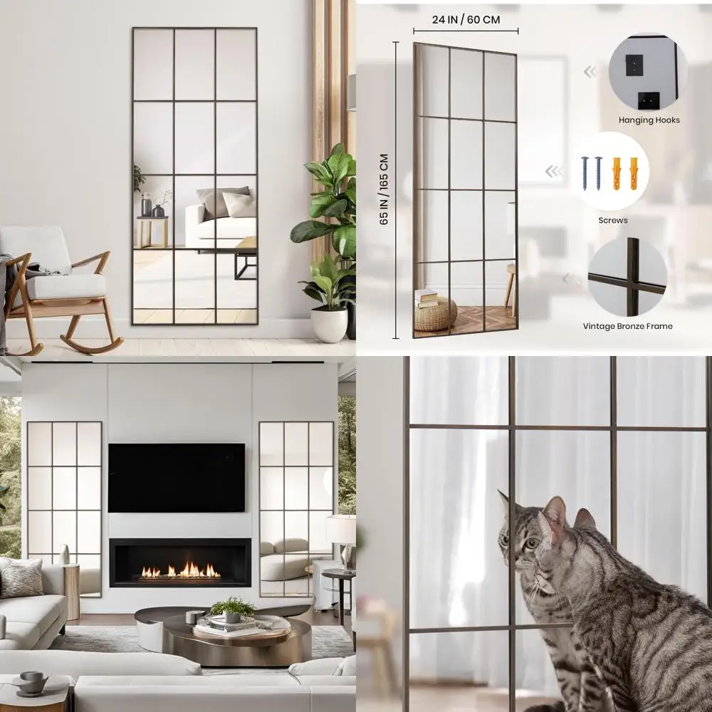 

Bronze Full Length Wall Mounted Art Mirror 65x24 inches - Farmhouse Style Decorative Floor Leaning Mirror for Hanging Wall