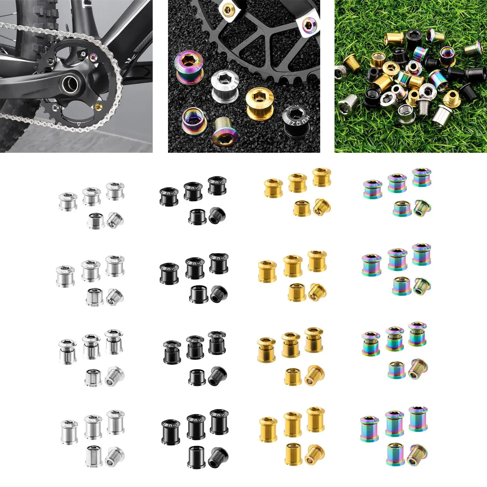 4x Bike Chainring Bolts Titanium Alloy Triple Screws for Crank Road