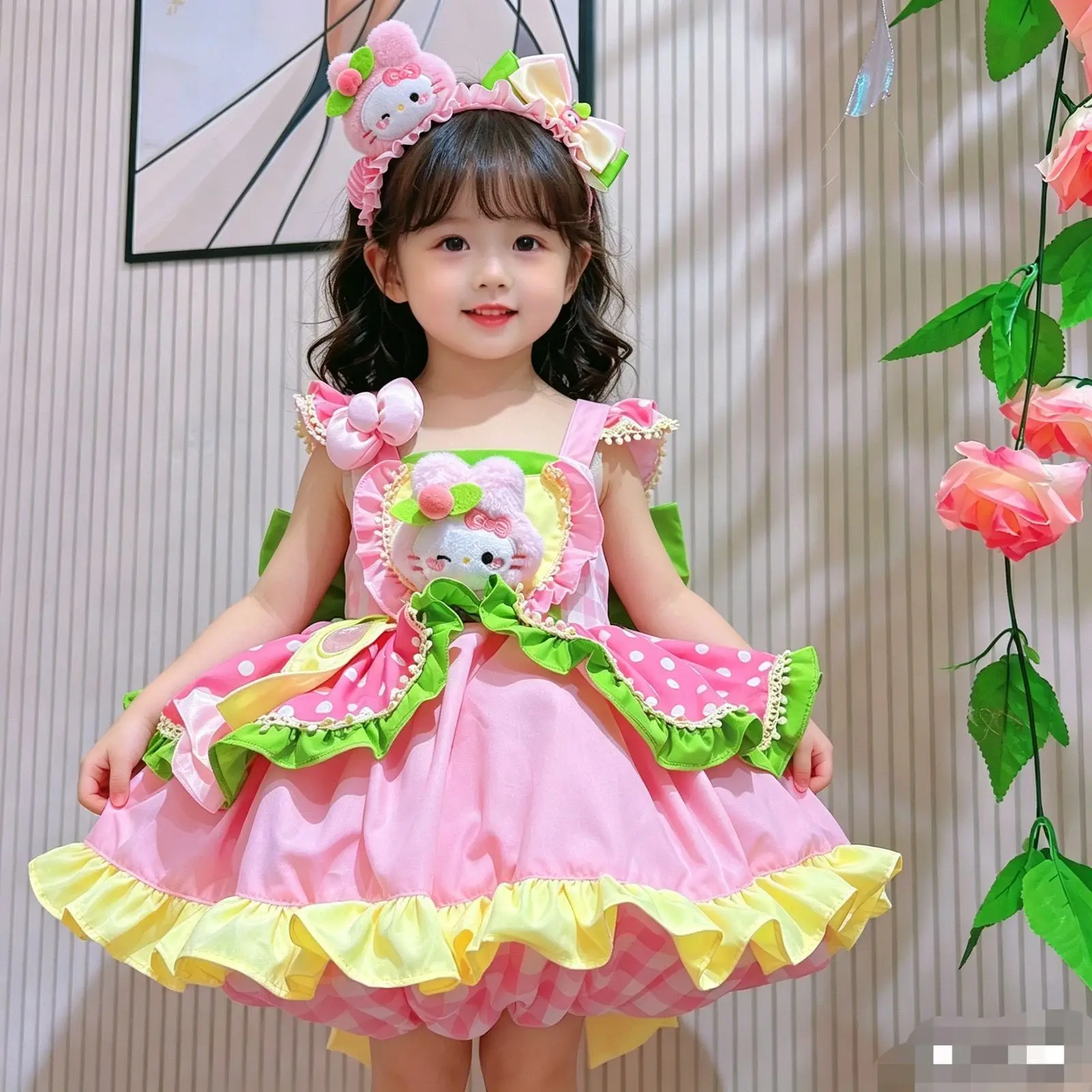 Baby Girl Summer Cartoon Sweet Cute Lolita Lace Princess Gauze Ball Gown Bow Lace Dress Birthday Party Eid Childen Clothing