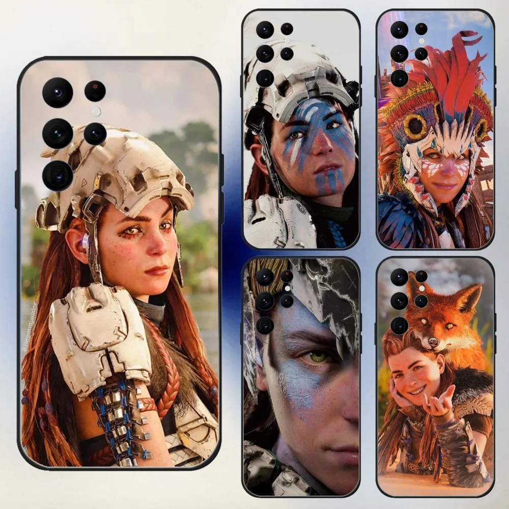 Aloy HFW Game Horizon   Phone Case For Samsung S24,23,22,30,21,10,9,Ultra,Plus,Lite,FE,5G Black Soft Case