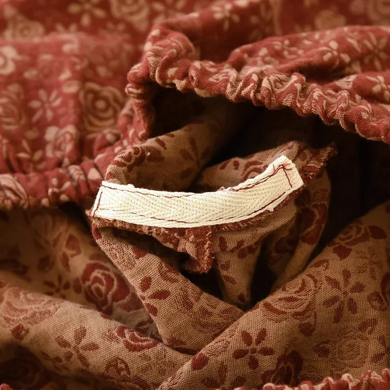 2025 春と秋の新女性のパジャマセット綿 100% ガーゼ大ジャカード長袖長ズボンツーピースホーム服