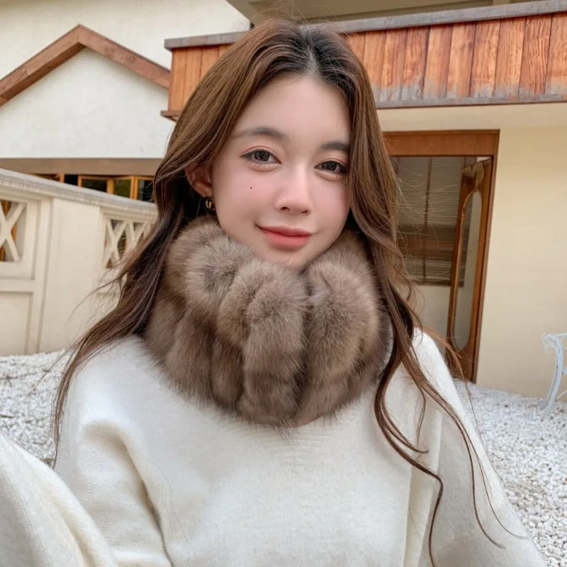 Korean high-end sable hair scarf magnetic suction 2024 new fur sable hair women's winter real hair whole leather bamboo scarf