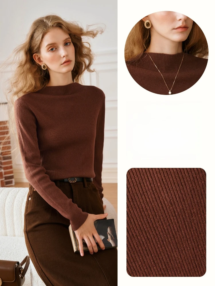 OLrain Women's Pullover Sweaters Solid Mock Neck Long Sleeve Sweater 2025 Autumn New in Knitting Female Clothing M56QZ86530