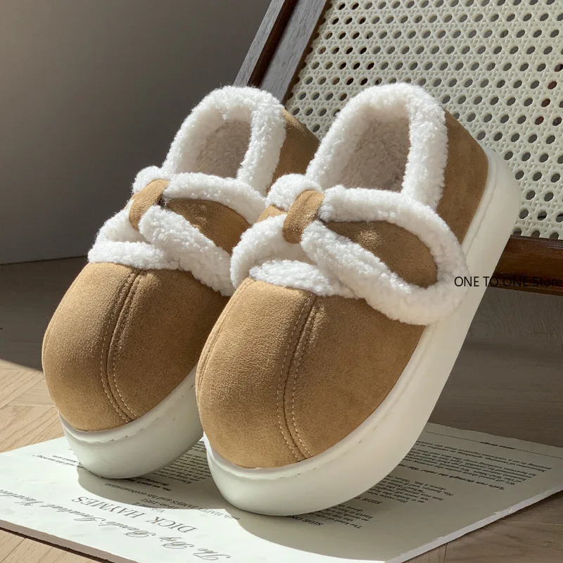 

Retro All-wrap Heel Cotton Shoes Women's Winter Home Fleece Warmth and Height Increase Non-slip Confinement Cotton Shoes Outside