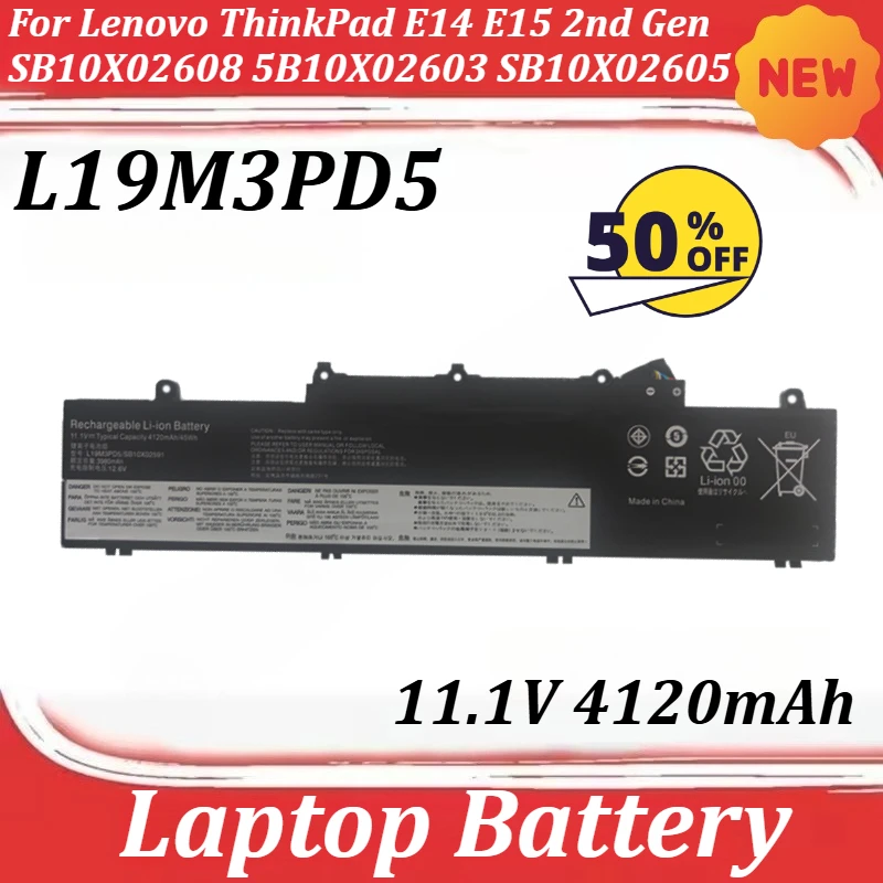 L19M3PD5 11.1V 4120mAh Laptop Battery for Lenovo ThinkPad E14 E15 2nd Gen SB10X02608 5B10X02603 SB10X02605 L20S3PD4