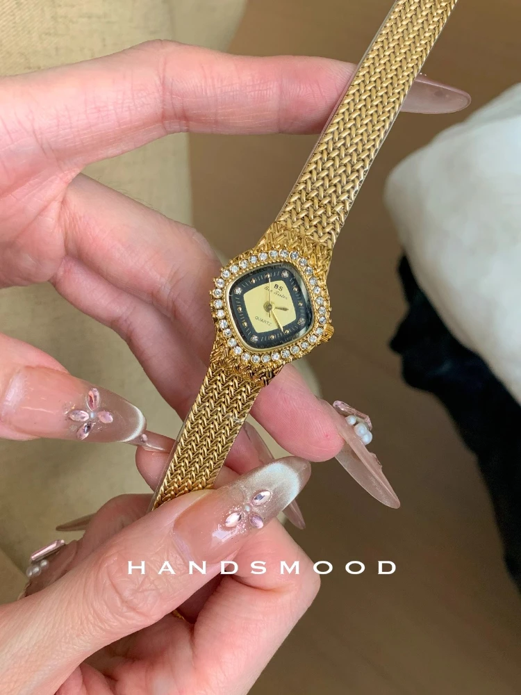 

BLACK GOLD Watches For Women Elegant Luxury Diamond Square Dial Women's Watch Golden Small Clock Dress Female Quartz Wristwatch