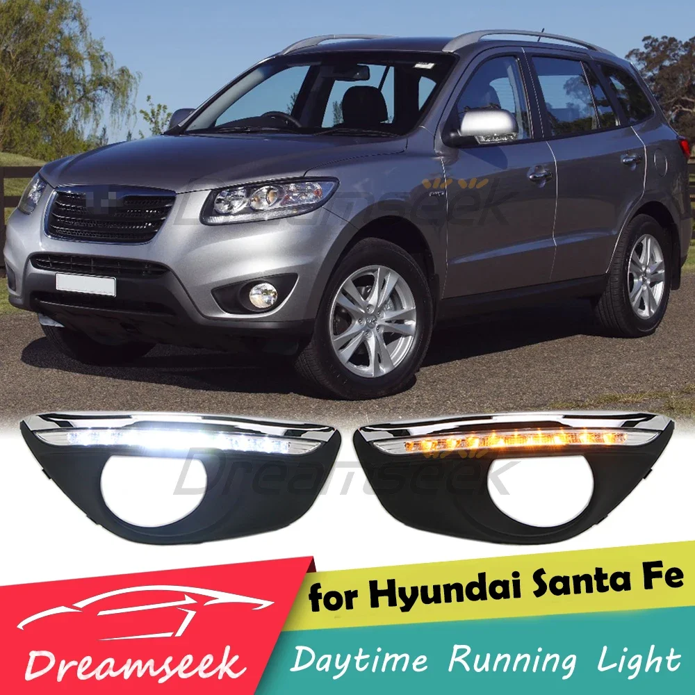 LED DRL Day Light for Hyundai IX45 / Santa Fe 2010 2011 2012 Daytime Running Light Driving Fog Lamp with Turn Signal