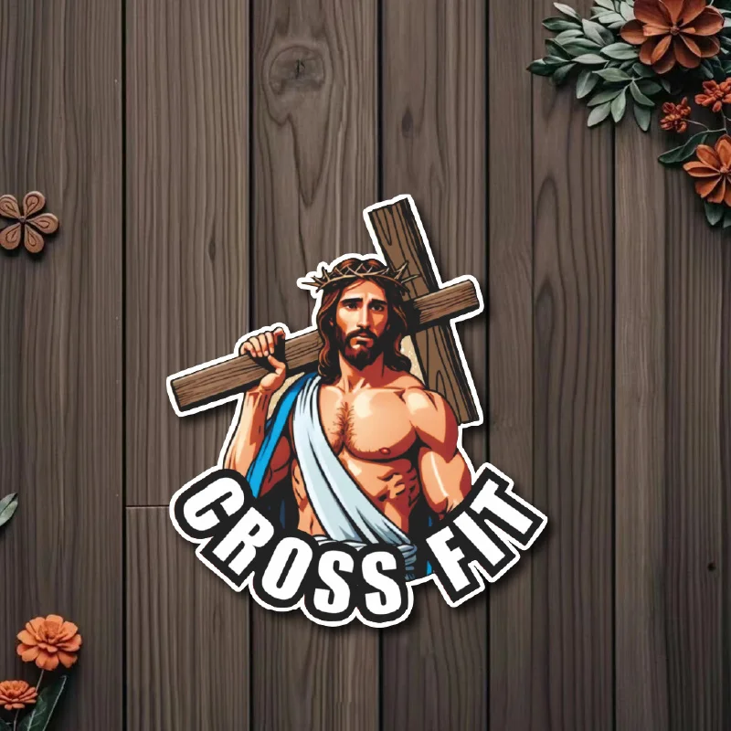 

Humorous "Cross Fitness" Vinyl Sticker - Self-Adhesive Matte Surface, Irregular Shape, Single Use, For Water Bottles