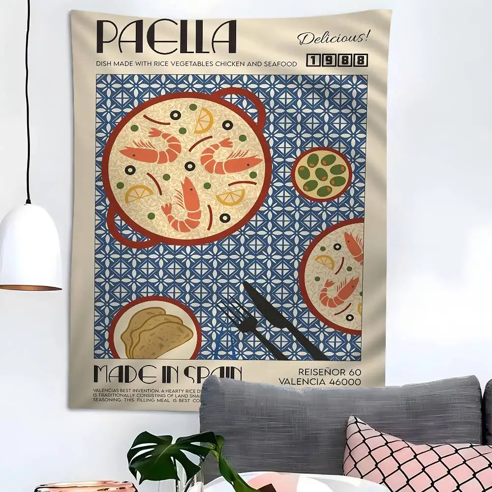 1 unidad de cocina Paella Dim Sum salsa de soja tapiz colorido para colgar en la pared tapices de pared bohemios Mandala hojas para colgar en la pared