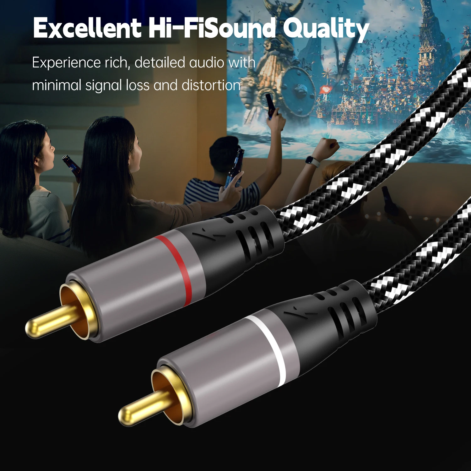 Kabel RCA Stereo HIFI 2RCA do RCA Kabel Audio Męski do Męskiego Kable Aux do Kina Domowego HDTV DVD Głośnik Wzmacniacz Mocy — zdjęcie produktu 3